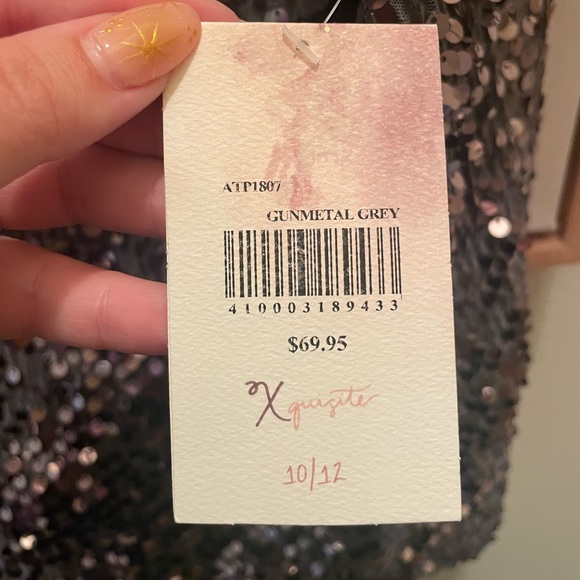 A’Beautiful Soul (by Altar’d State) Charcoal Gray Sequin Ruffle Top - Picture 6 of 6